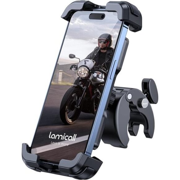Motorcycle Phone Mount, Bike Phone Holder - Upgrade Quick Install Handlebar Clip - Picture 1 of 7